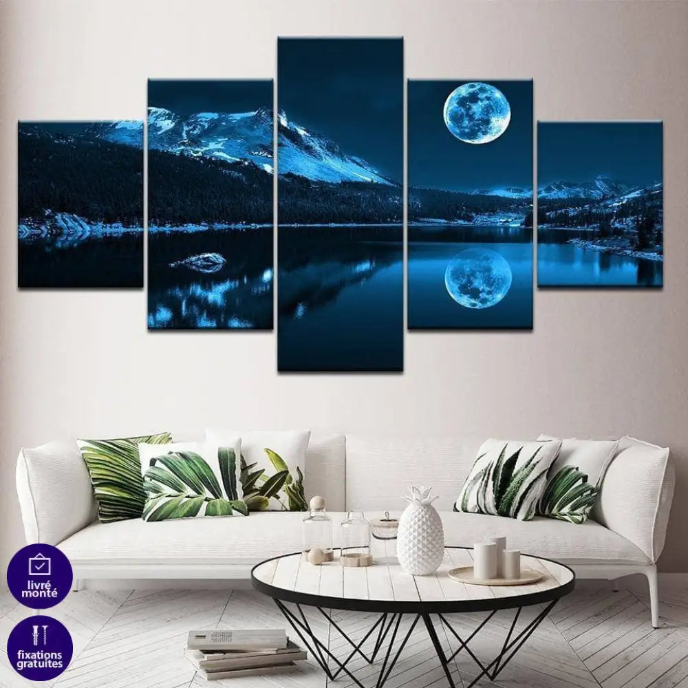 Tableau Montagnes et Lac Nuit Bleue - Montableaudeco