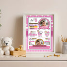 Affiche souvenir naissance fille décorative pour chambre de bébé

