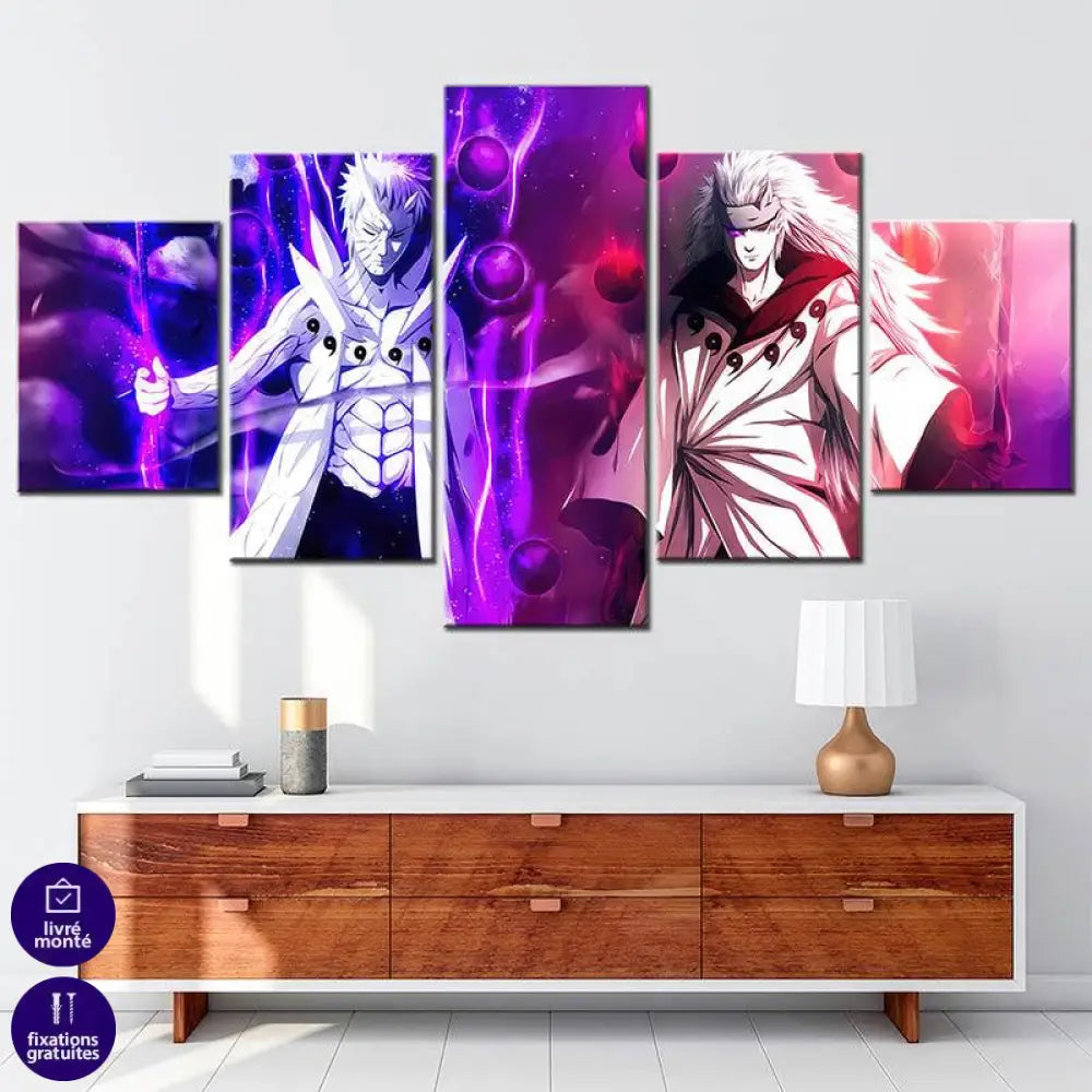 Tableau Naruto 5 Parties Éclat des Ombres Obito et Madara - Montableaudeco