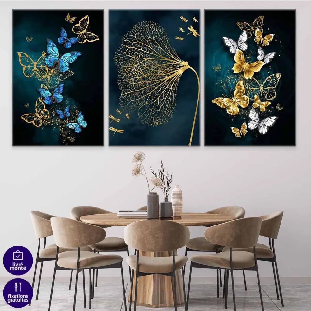 Tableau Papillon et Fleur 3 Pièces - Montableaudeco
