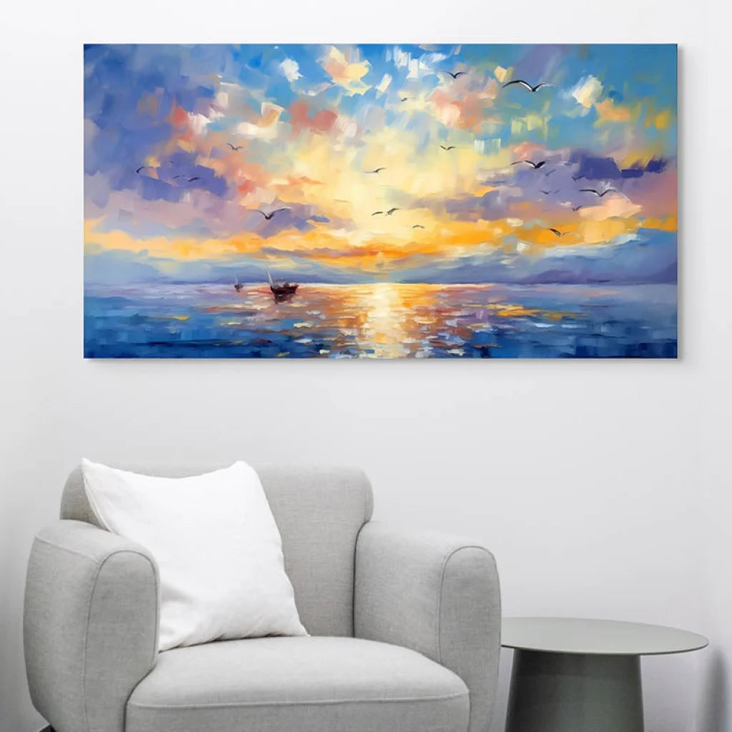 Tableau Paysage Soleil Descendant 40x80cm / Toile tendue sur châssis Tableau Paysage