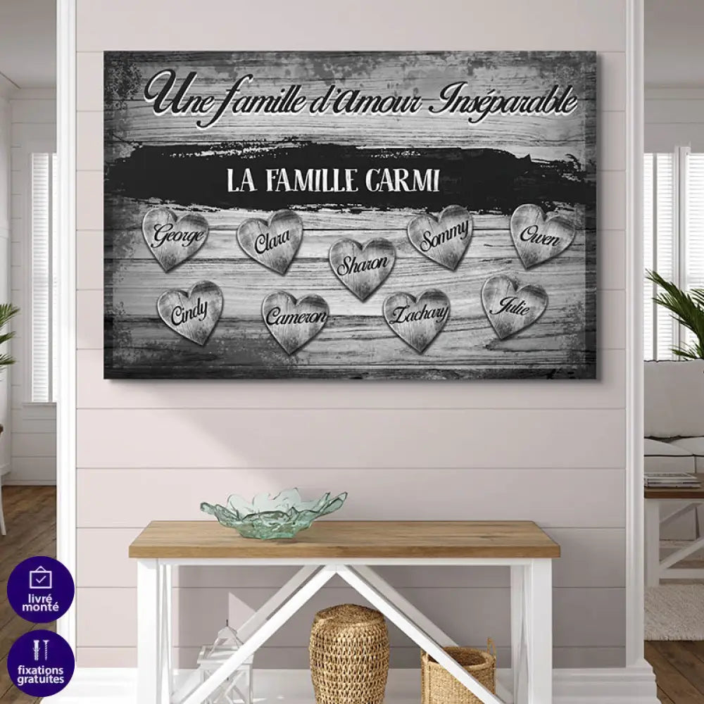 Tableau Personnalisé Famille D'Amour Noir et blanc
