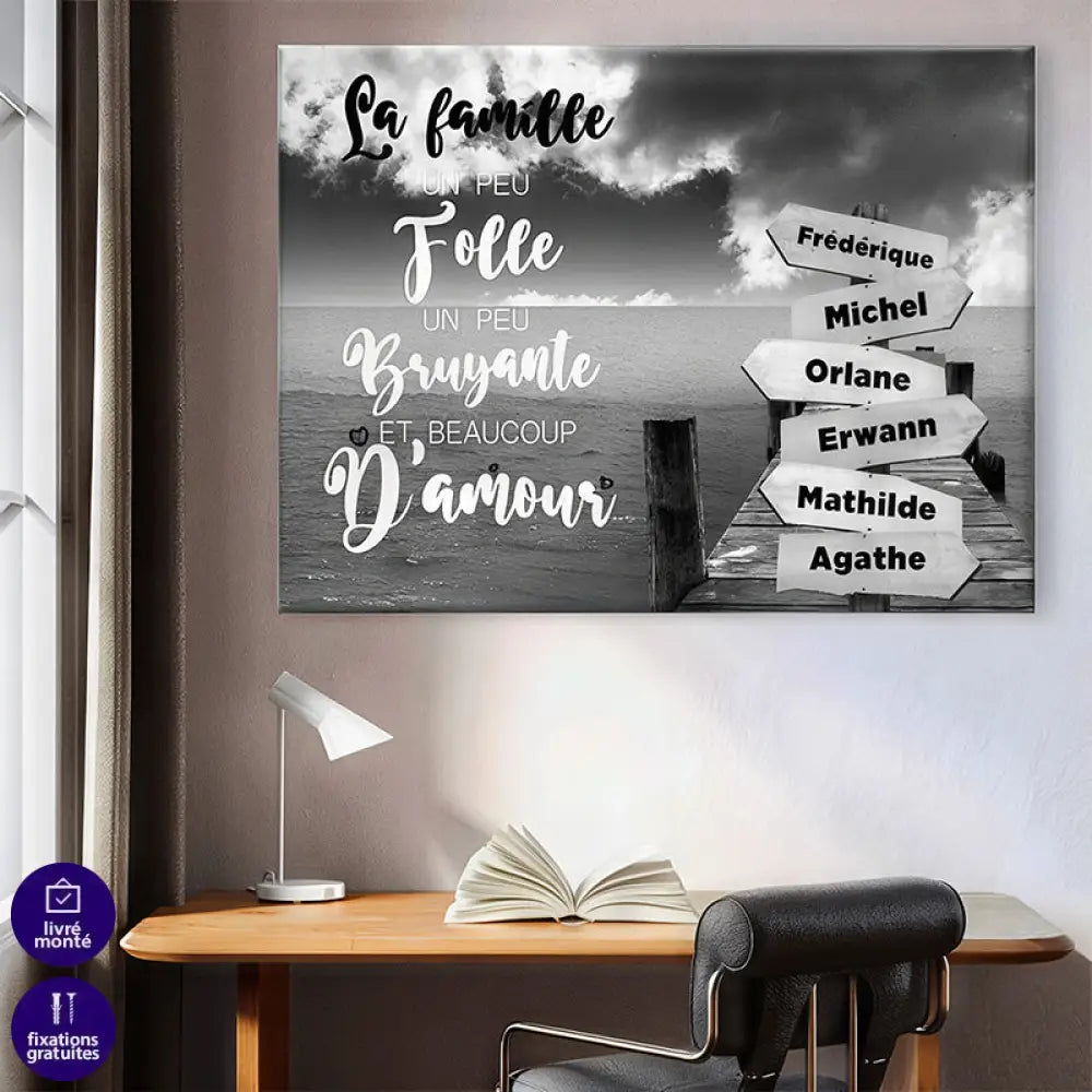 Tableau Personnalisé Prénoms avec Message Ponton Toile Imprimée