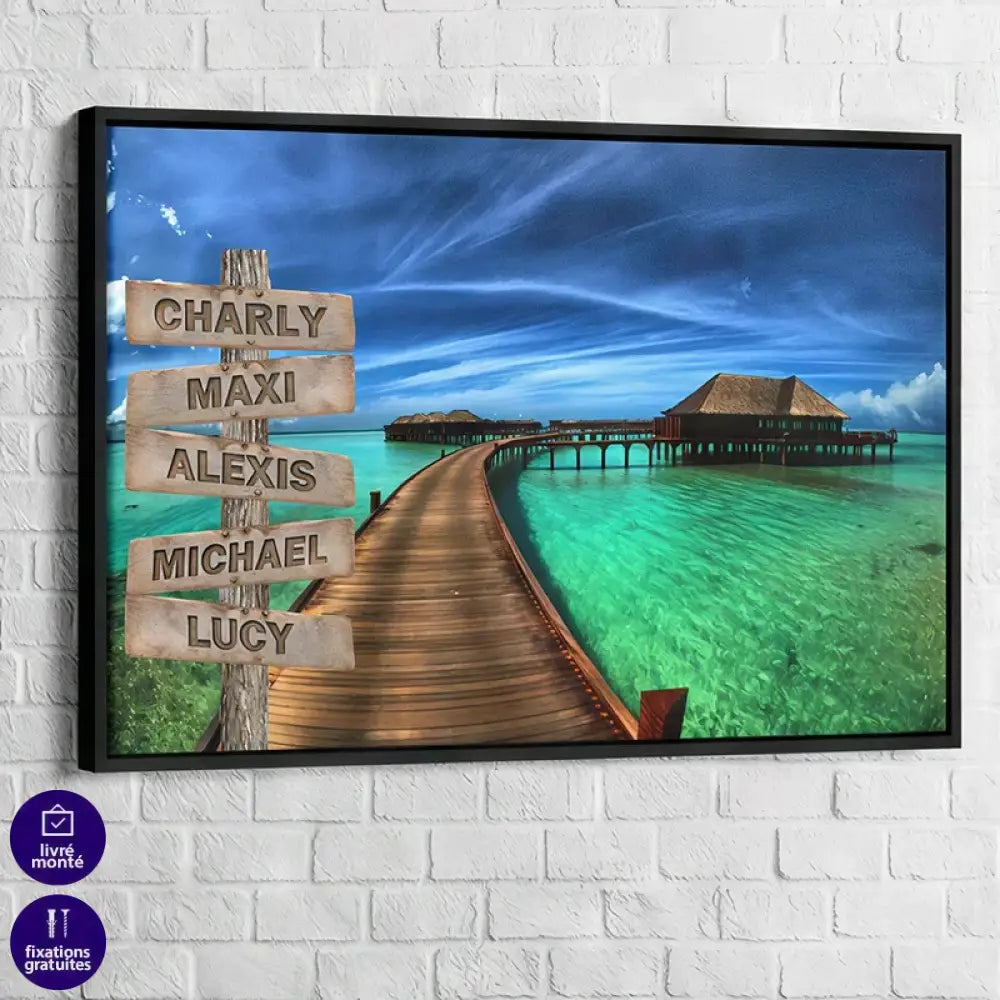 Tableau Personnalisé Prénoms Chemin de Vie 40x60cm / Cadre noir Toile Imprimée