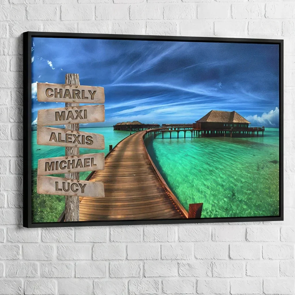 Tableau Personnalisé Prénoms Chemin de Vie 40x60cm / Cadre noir Toile Imprimée