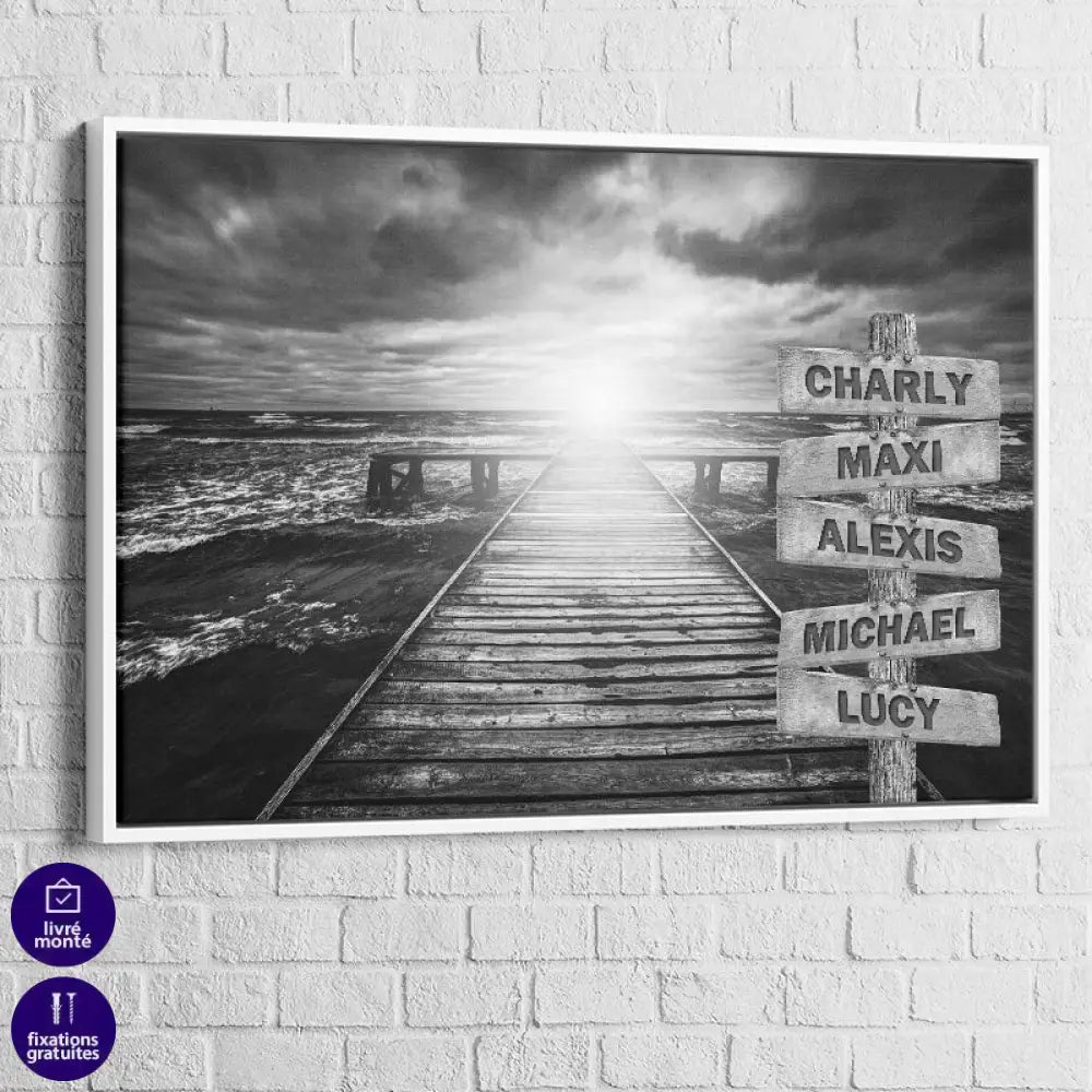 Affiche murale personnalisée en noir et blanc style bord de mer

