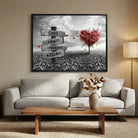 Tableau Personnalisé Prénoms Cœur Rouge - 40x60cm / Cadre noir - Toile Imprimée