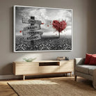 Tableau Personnalisé Prénoms Cœur Rouge - 40x60cm / Cadre blanc - Toile Imprimée