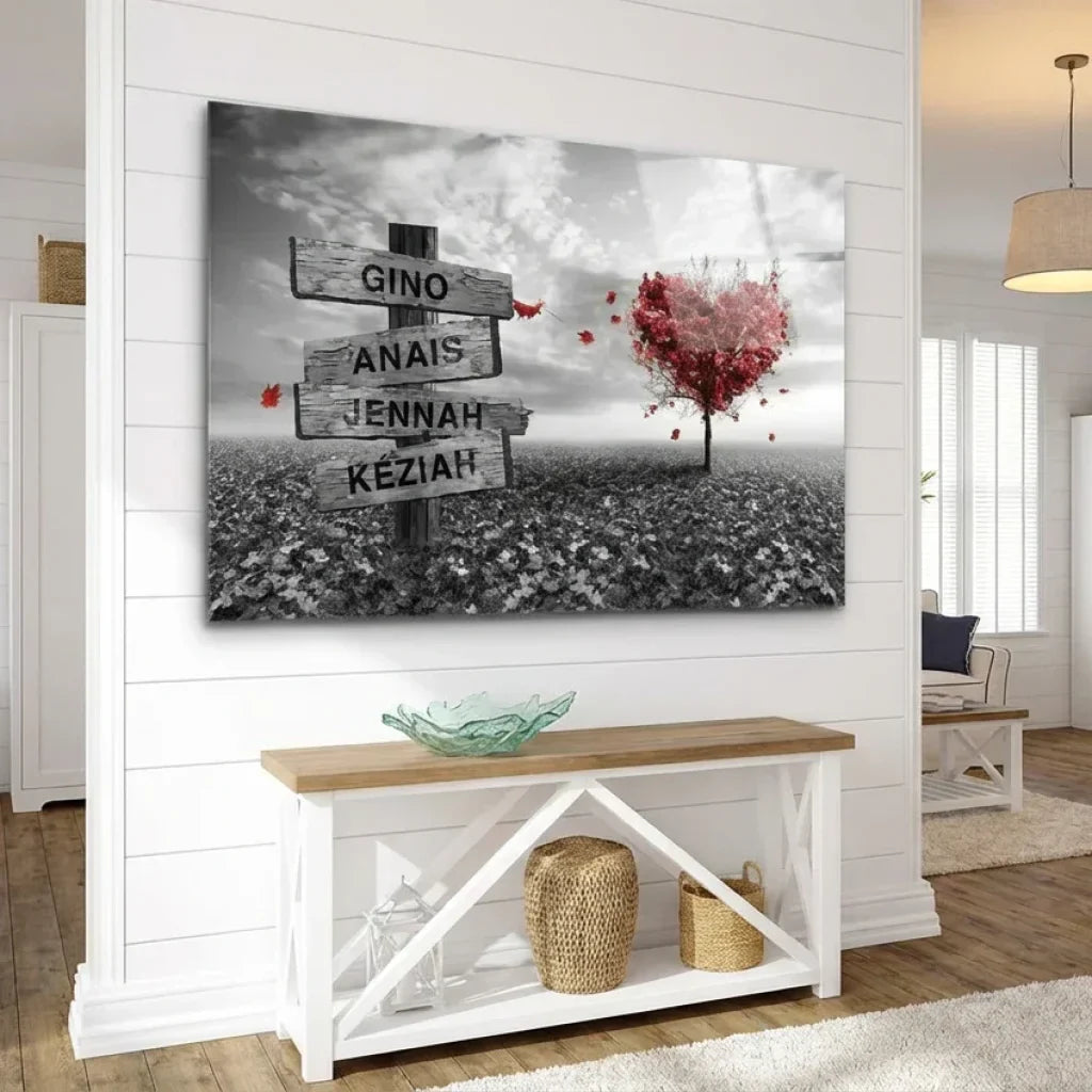 Tableau Personnalisé Prénoms Cœur Rouge - 40x60cm / Plexiglas - Toile Imprimée