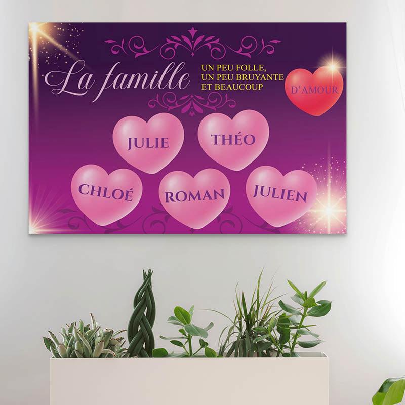 Tableau Personnalisé Prénoms Famille Coeur - Montableaudeco