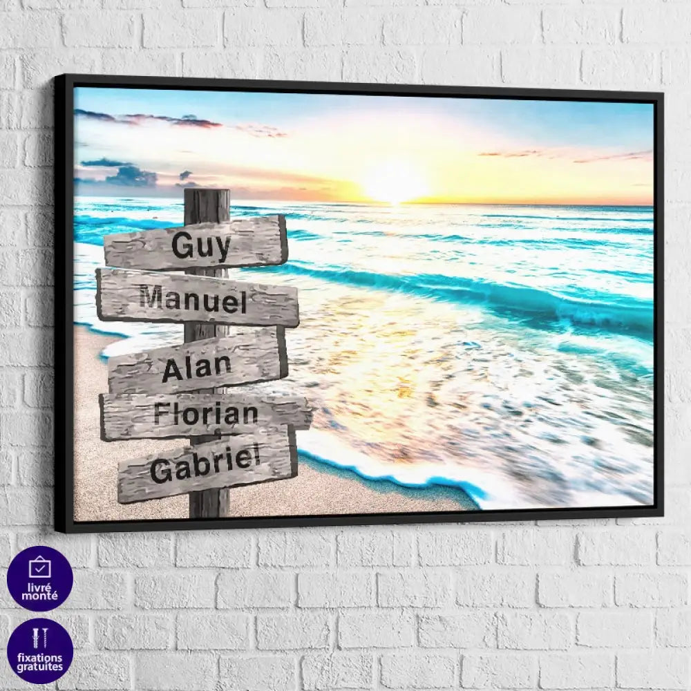 Tableau Personnalisé Prénoms La Mer 40x60cm / Couleur / Cadre Noir Toile Imprimée