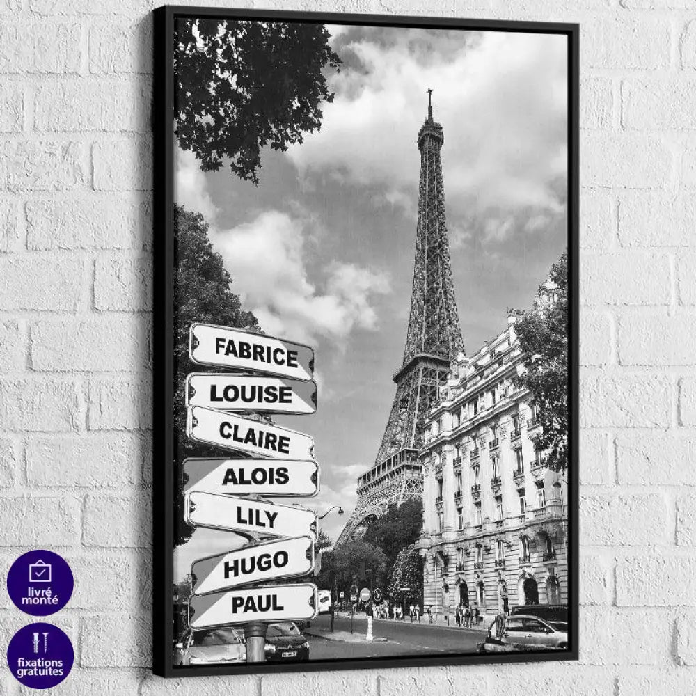 Tableau Personnalisé Prénoms Paris Noir et Blanc - Montableaudeco