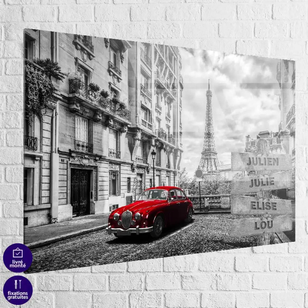 Tableau Personnalisé Prénoms Paris Rouge 40x60cm / Plexiglas Toile Imprimée