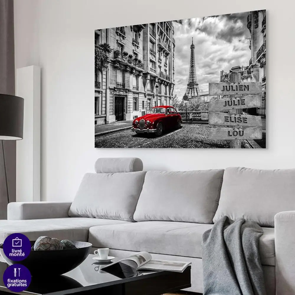 Tableau Personnalisé Prénoms Paris Rouge Toile Imprimée