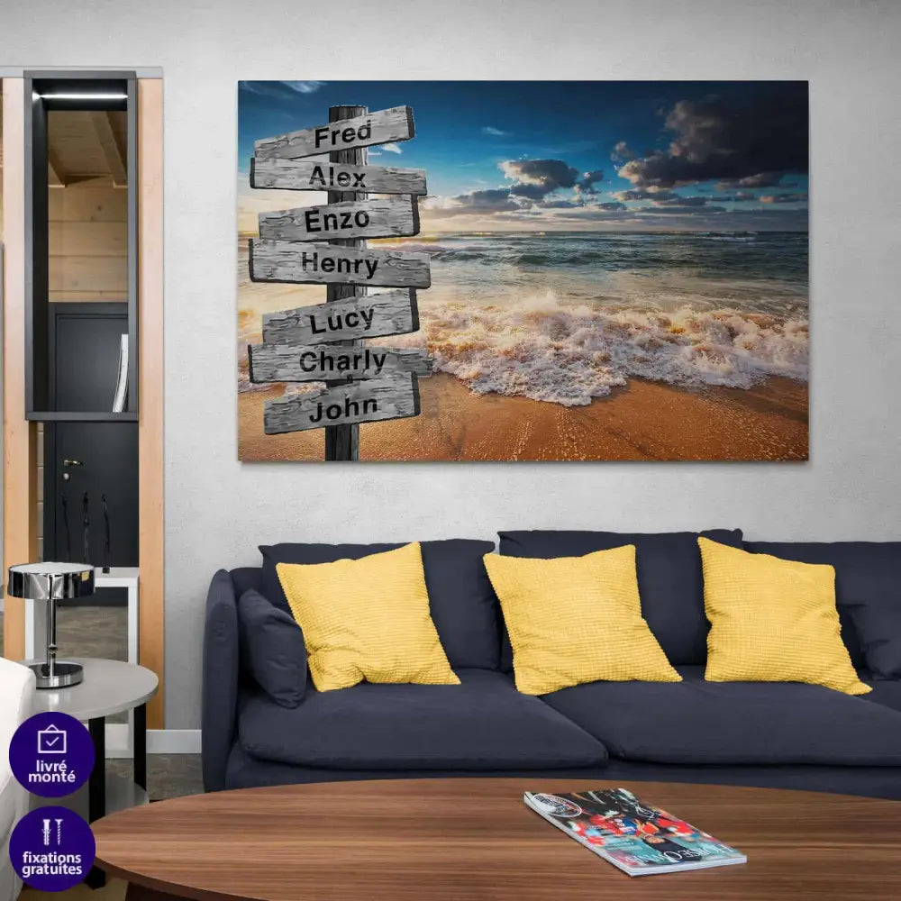 Tableau Personnalisé Prénoms Plage et Mer - Montableaudeco