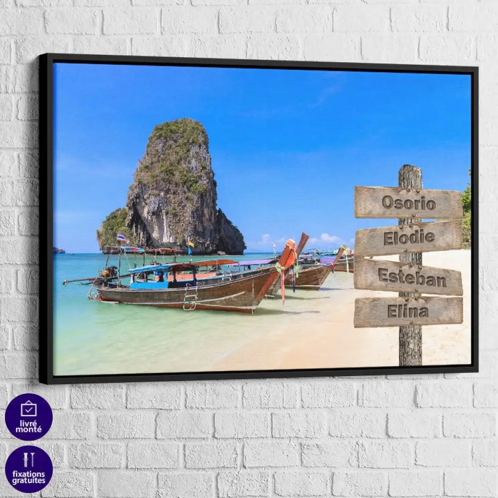 Tableau Personnalisé Prénoms Thailande 40x60cm / Cadre noir Toile Imprimée