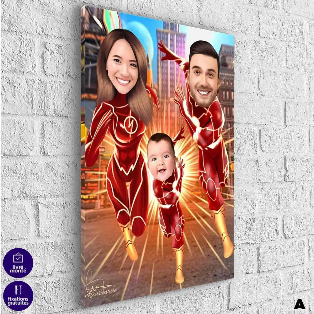 Tableau Personnalisé Super Héros Marvel Famille 3 personnages - Montableaudeco