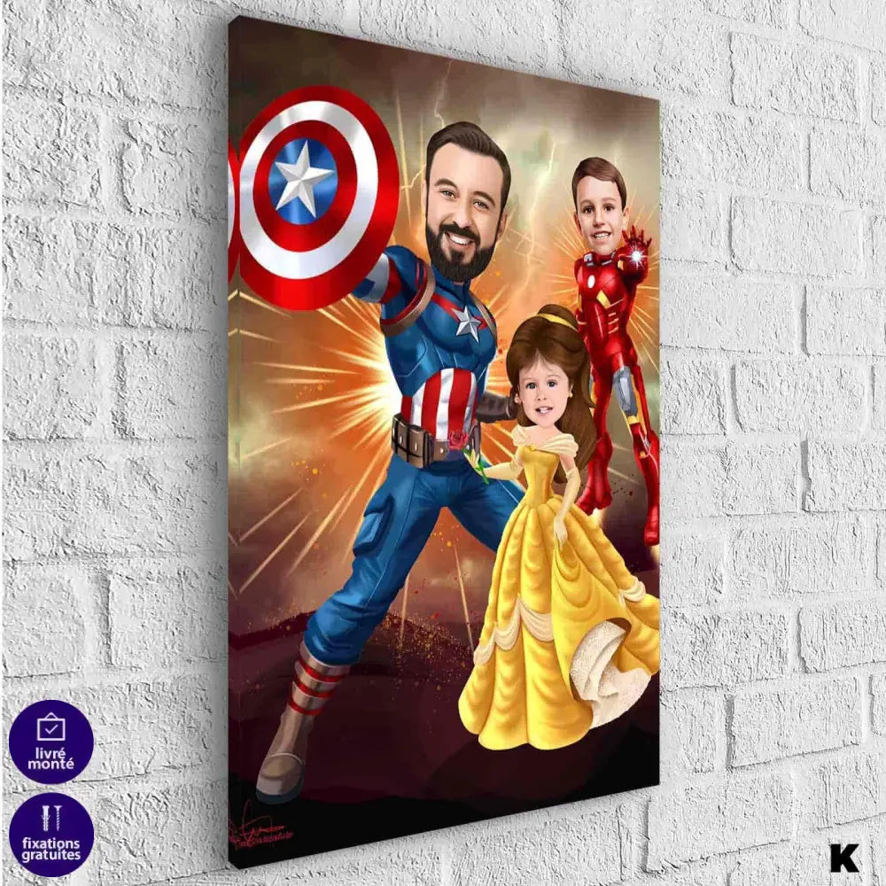 Tableau Personnalisé Super Héros Marvel Famille 3 personnages - Montableaudeco