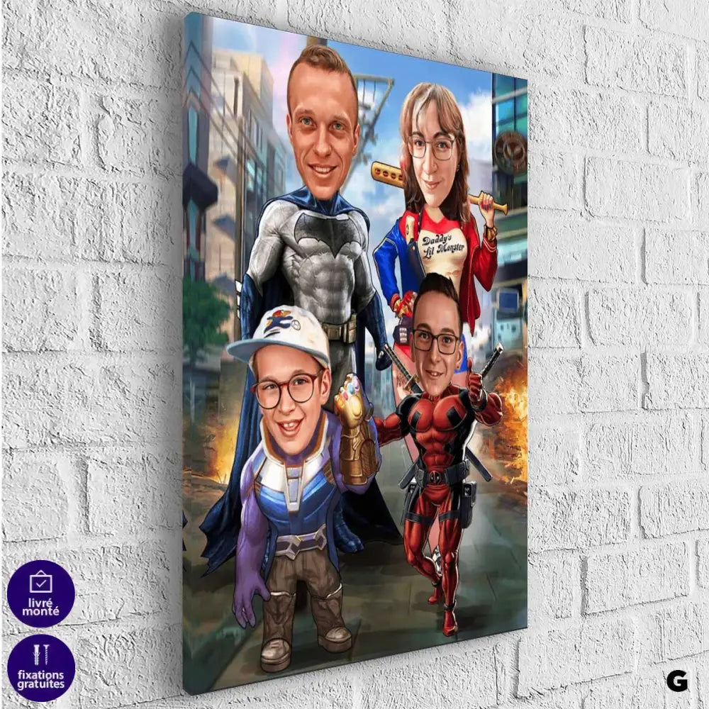 Tableau Personnalisé Super Héros Marvel Famille 4 personnages - Montableaudeco