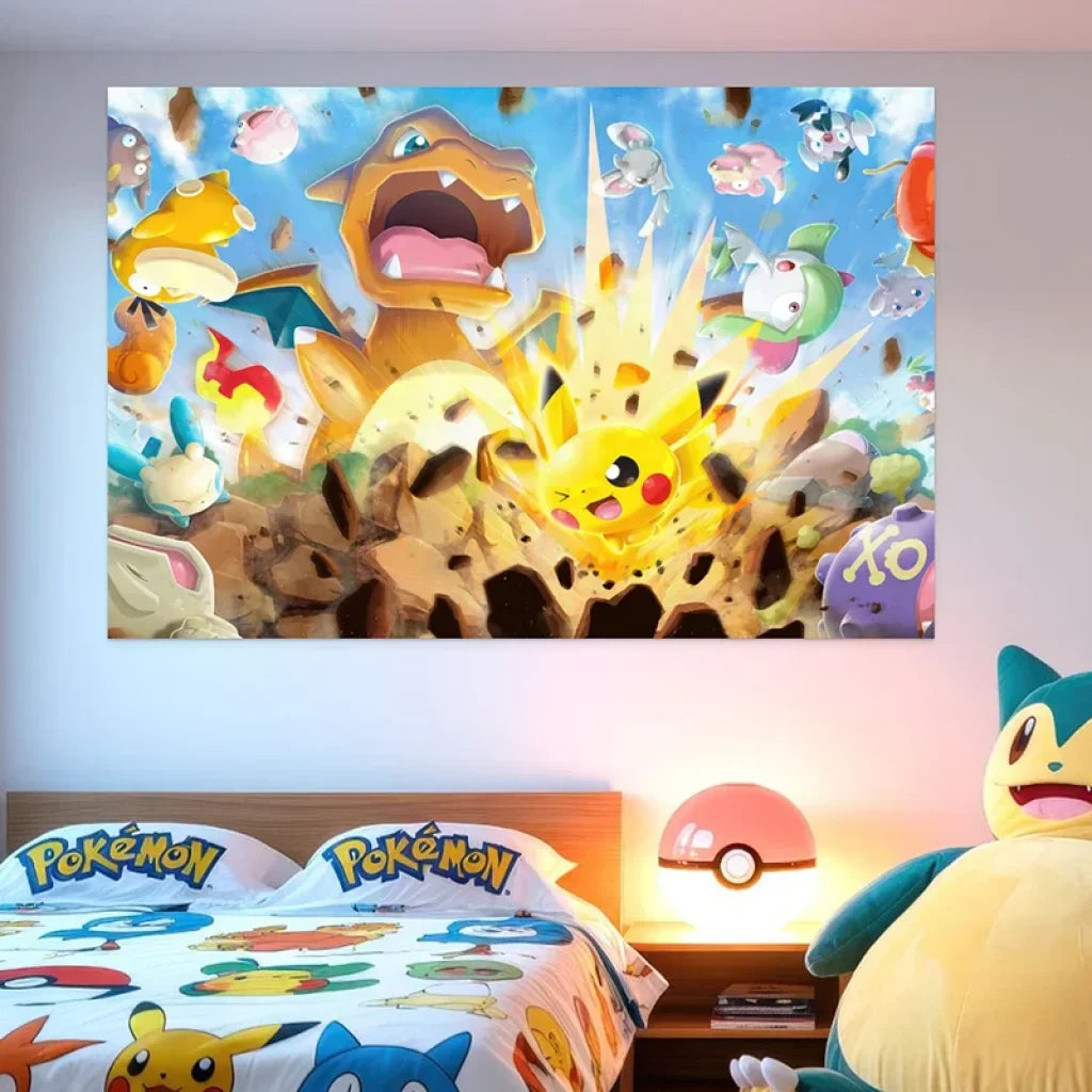 décoration murale gaming avec tableau pokémon moderne