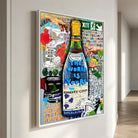 Pop art bottle painting with white floating frame, Montableaudeco