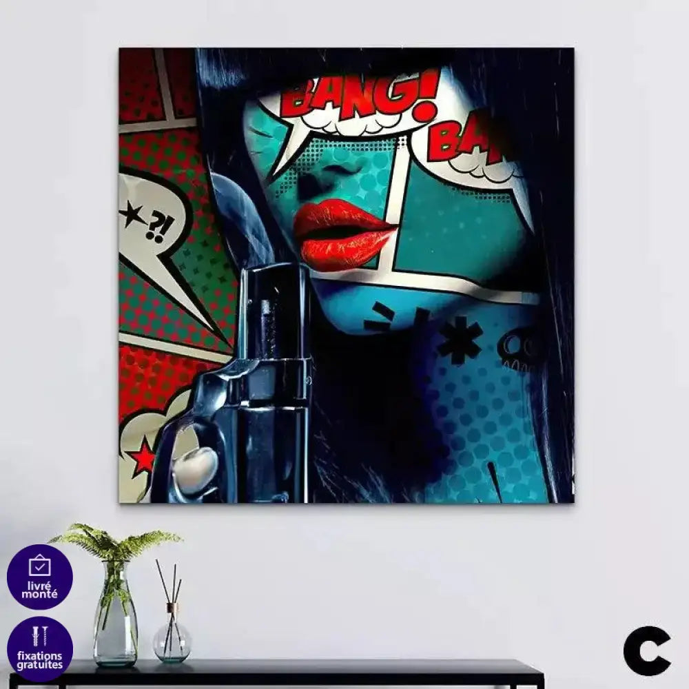 Tableau Pop Art Collection de Femmes Tatouées Flashy et Colorées - Montableaudeco