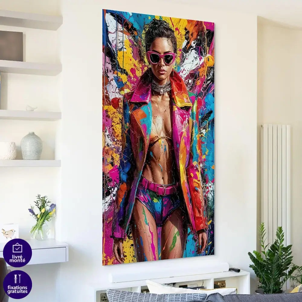 Tableau Pop Art – Femme Graffiti Couleurs Vives 40x80cm / Toile tendue sur châssis Tableau Pop Art