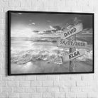 Cadeau personnalisé pour couple avec prénoms et date importante sur tableau design

