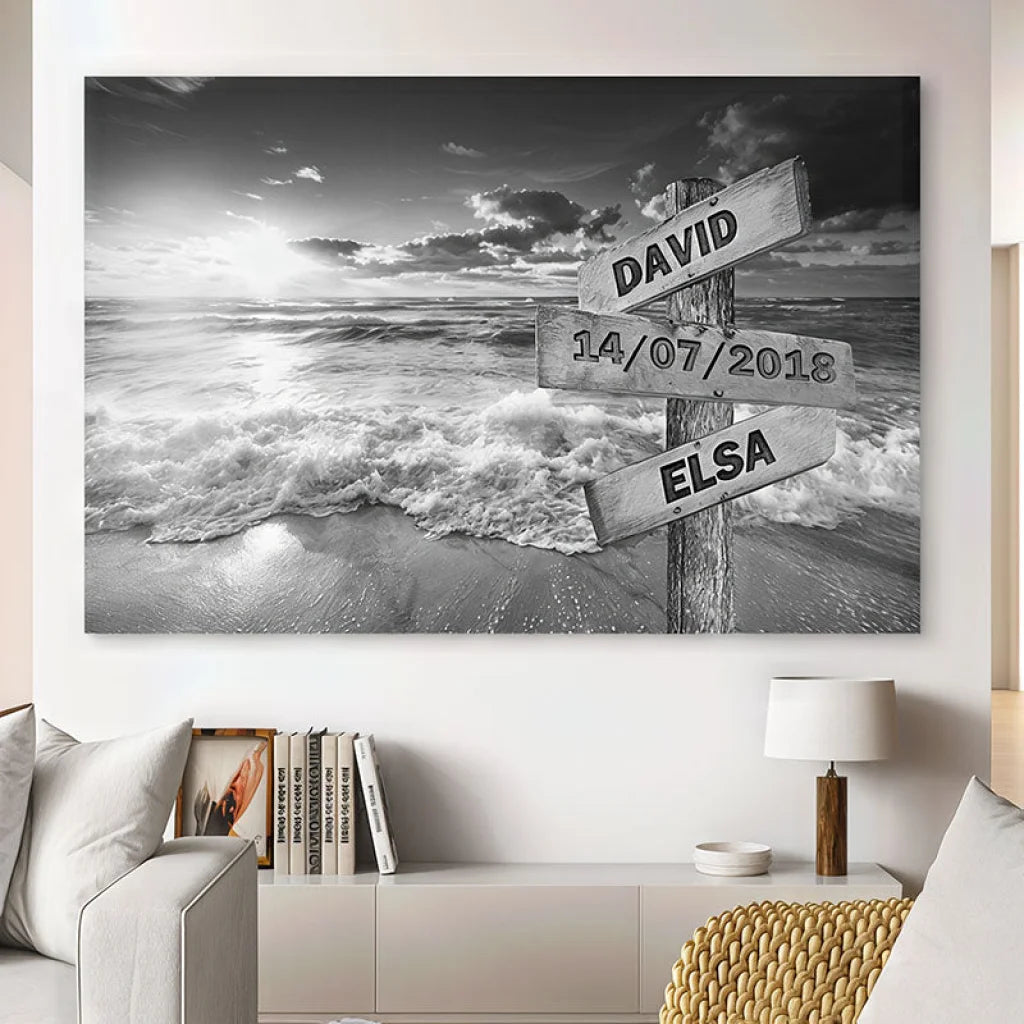 Affiche romantique moderne avec prénoms personnalisés, idéale pour chambre ou salon

