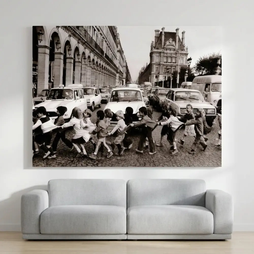 Toile tendue photo Paris vintage noir et blanc Les tabliers de la rue de Rivoli tableau pour salon