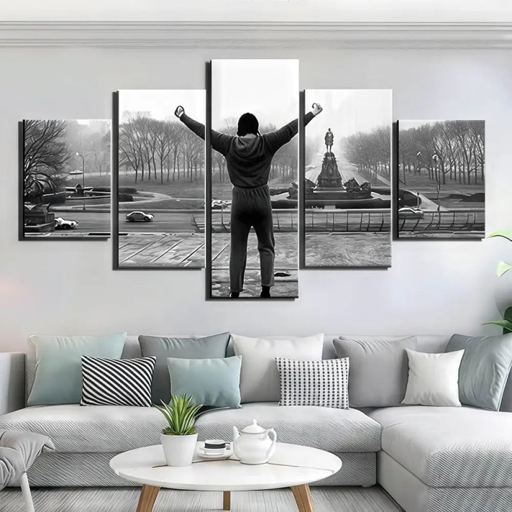 Tableau Rocky Balboa 5 Panneaux 20x35cm X2 20x45cm X2 20x55cm X1 / Toile tendue sur Châssis Tableau Cinéma