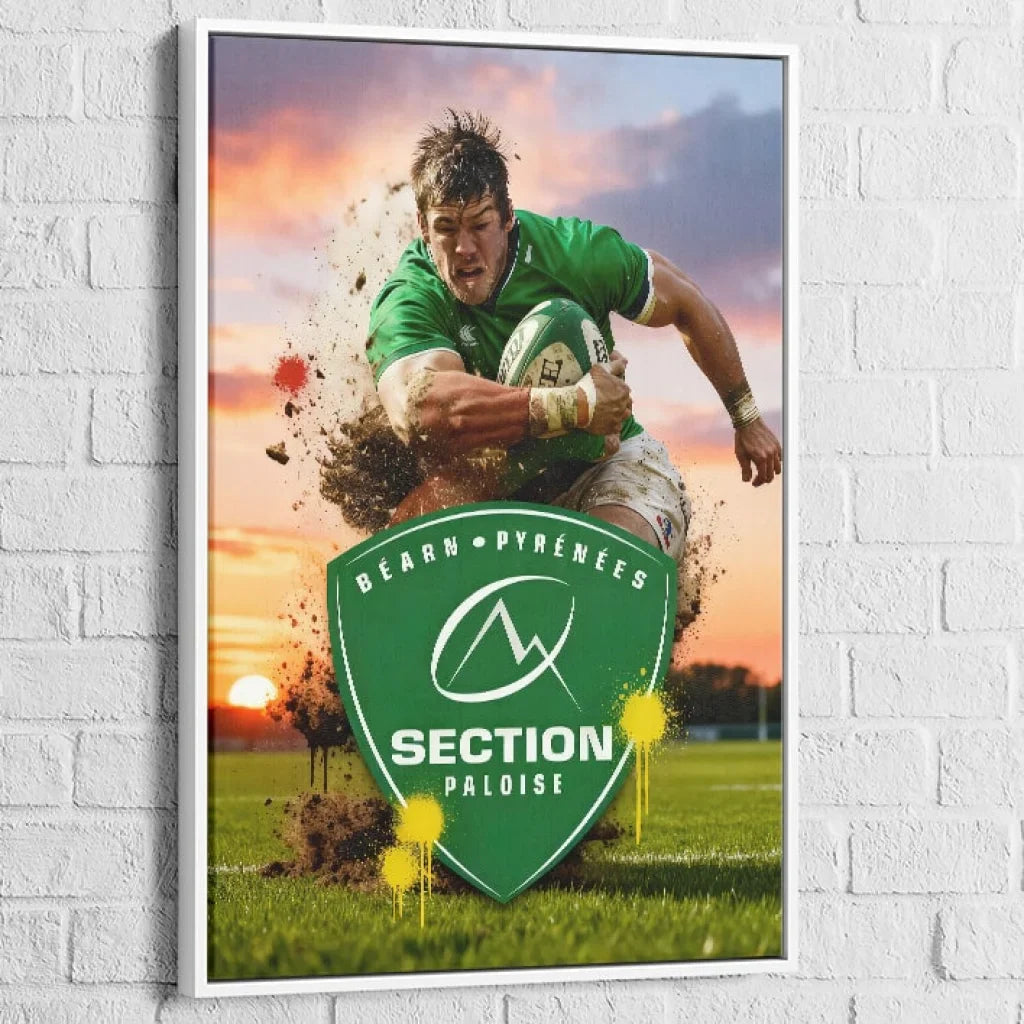 PAU rugby painting, white floating frame, interior decoration
