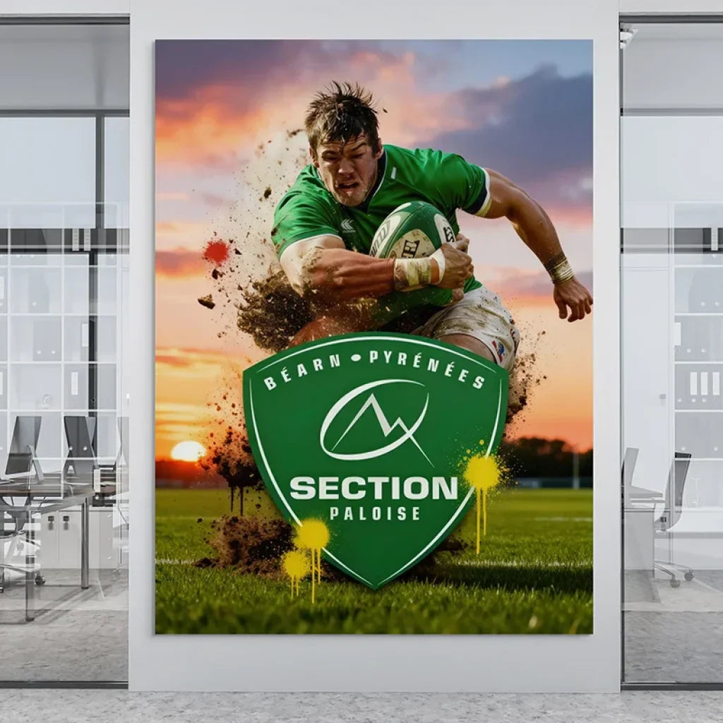 Tableau rugby PAU Section Paloise joueur en action décoration murale
