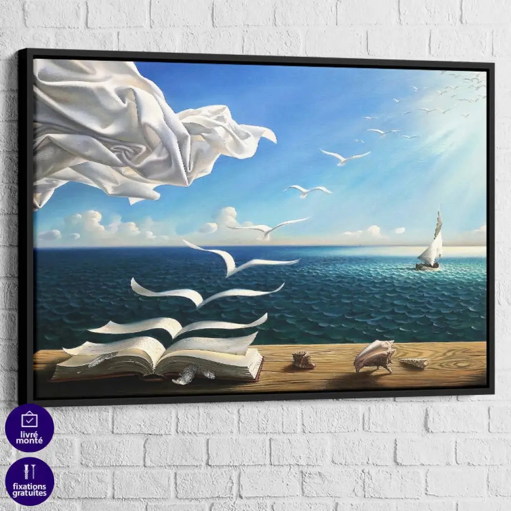 Tableau Salvador Dali L’île aux oiseaux 40x60cm / Cadre noir Tableau Salvador dali