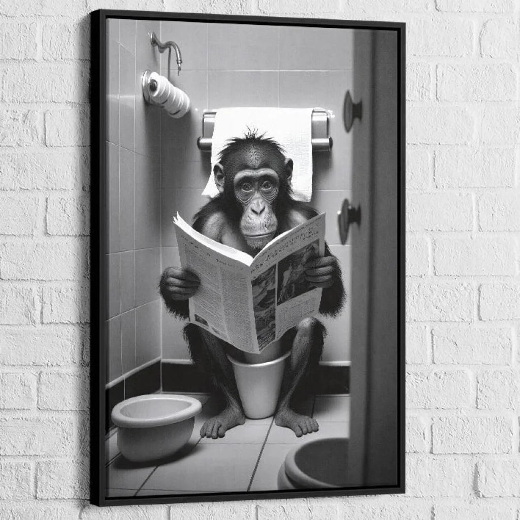 Tableau Singe aux Toilettes 40x60cm / Cadre Noir Tableau Singe