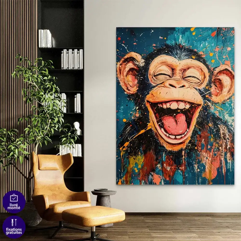 Tableau contemporain singe multicolore effet peinture

