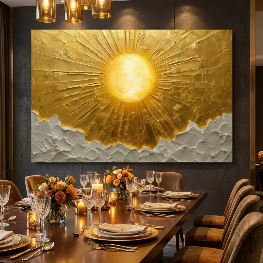 tableau soleil or abstrait art contemporain élégant