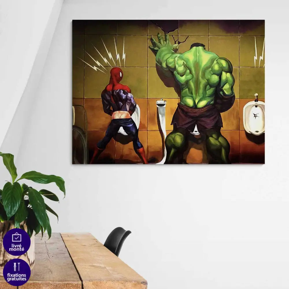 Tableau Spiderman Hulk Aux Toilettes - Montableaudeco