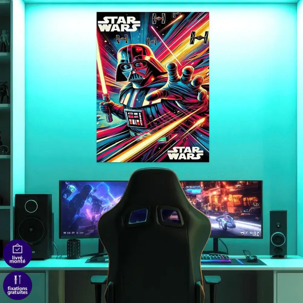 Tableau star wars Darth Vader avec sabre laser, déco murale moderne
