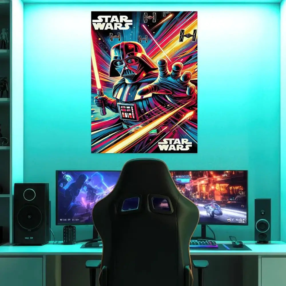 Tableau star wars Darth Vader avec sabre laser, déco murale moderne