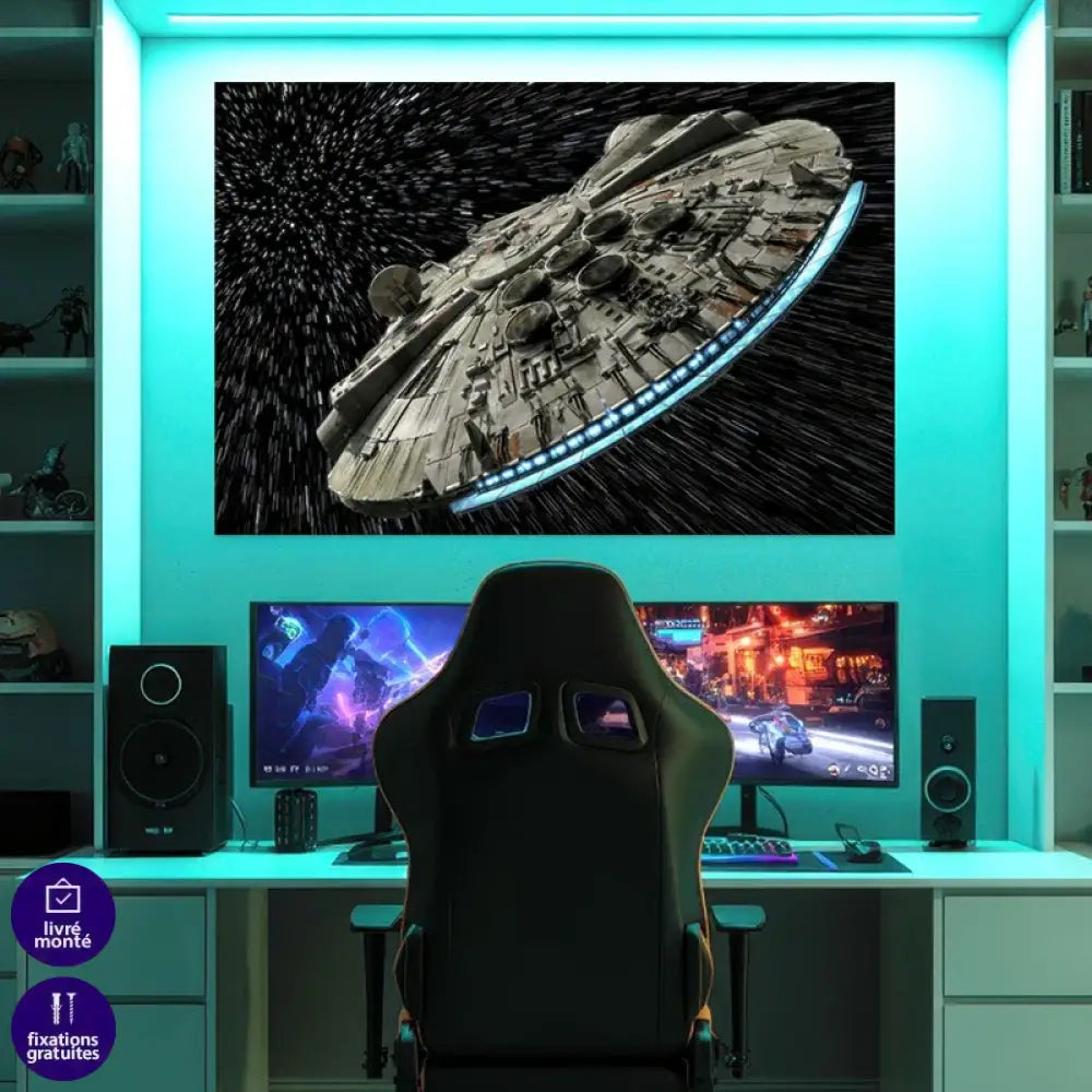 Tableau Star Wars Le Faucon Millénium en plein vol spatial