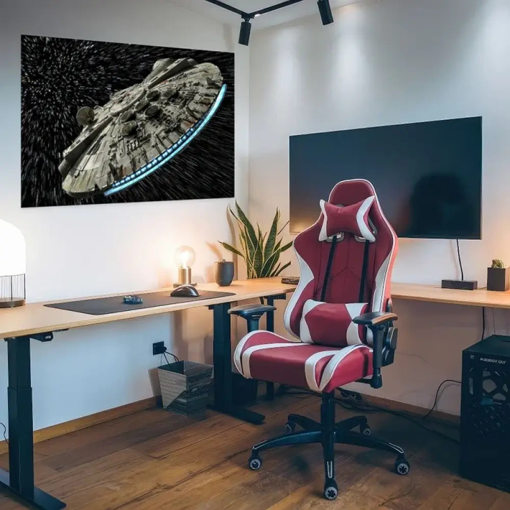 Tableau mural Faucon Millénium fond galaxie bleue et étoiles