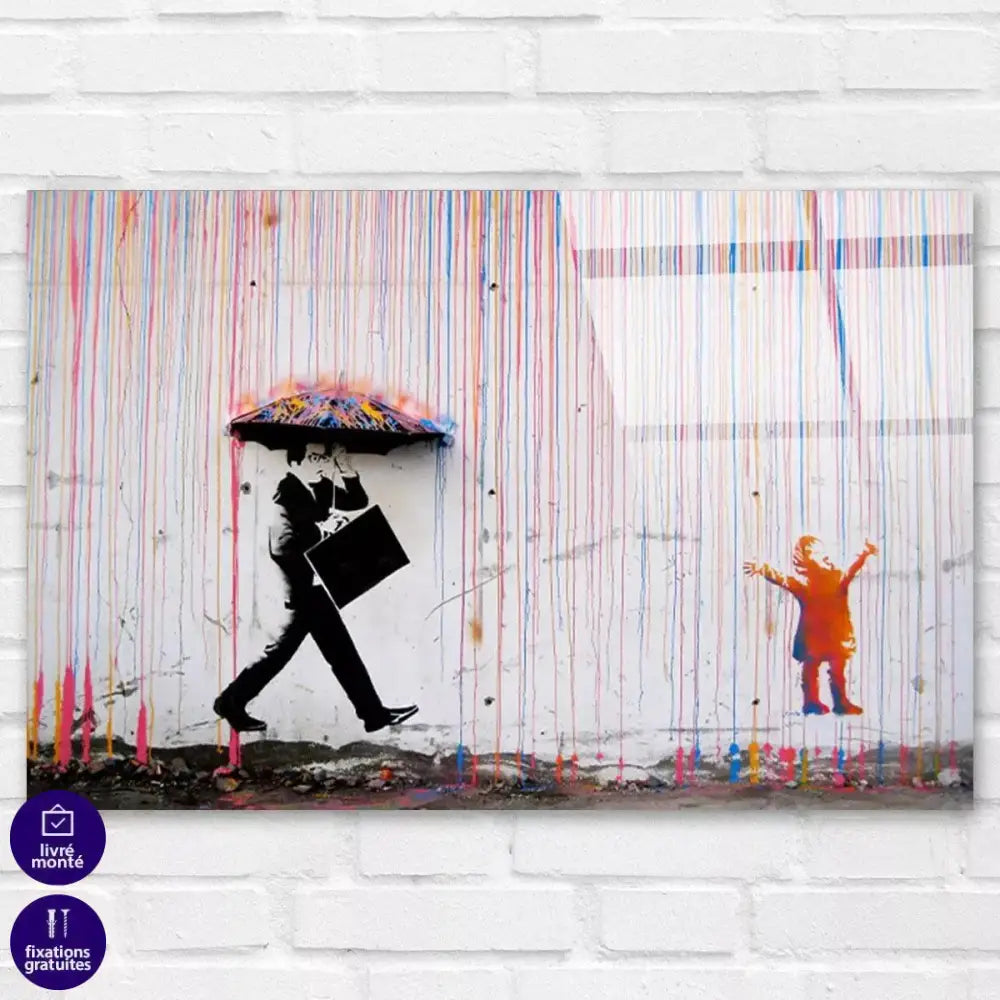 Tableau Street Art Banksy Umbrella Rain - Montableaudeco
