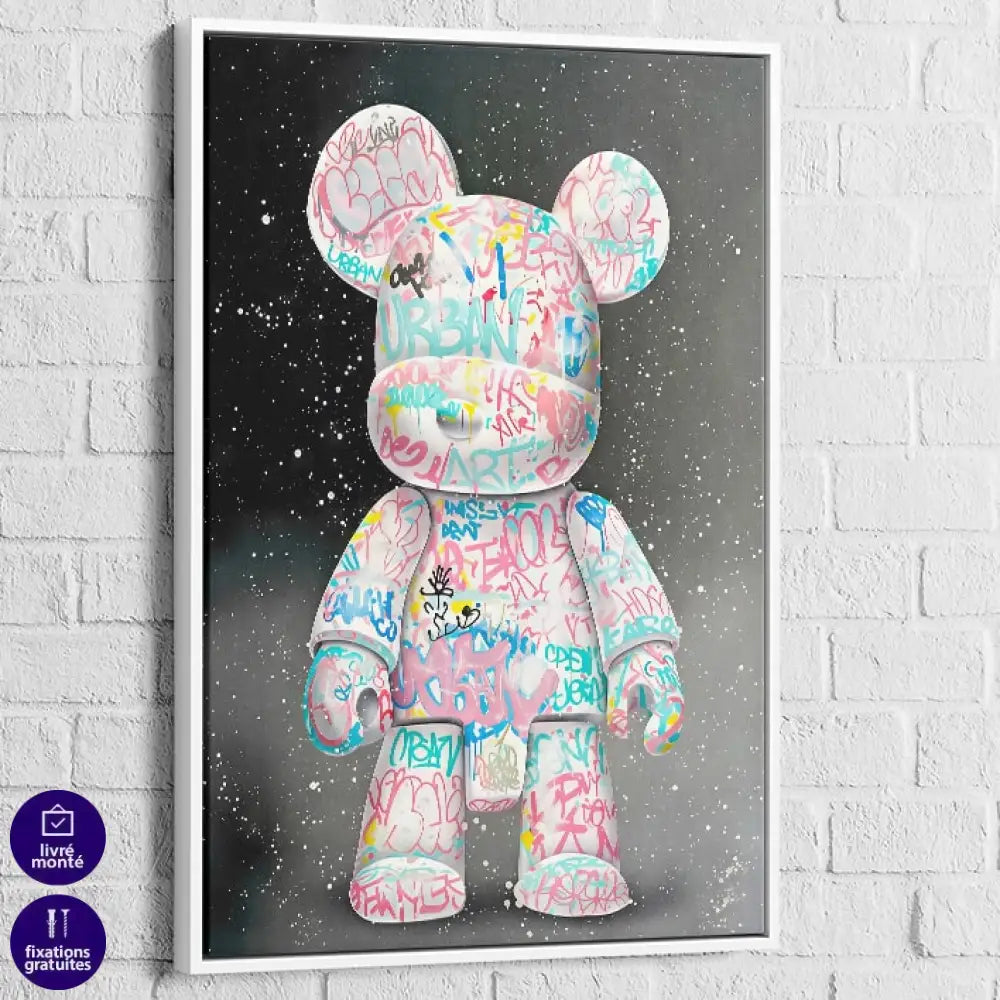 tableau street art bear graffiti avec cadre blanc 