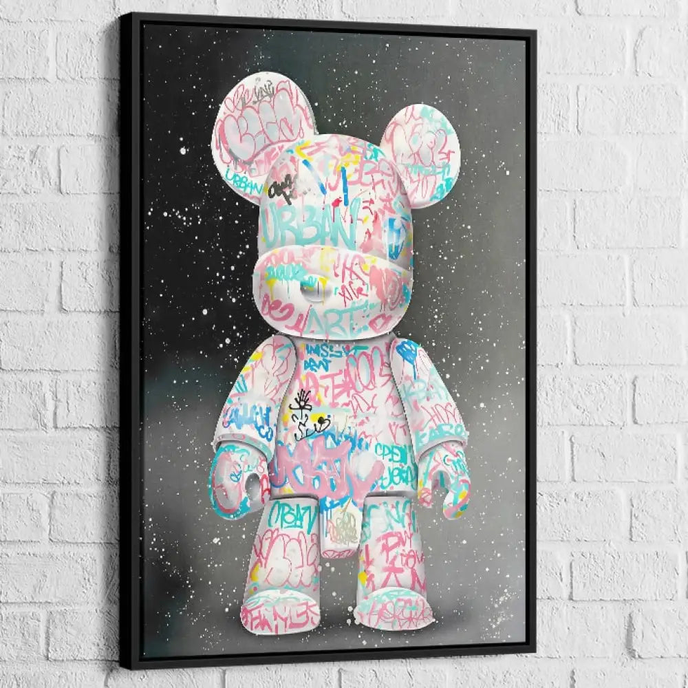 tableau street art bear graffiti avec cadre noir <!-- cadre noir -->