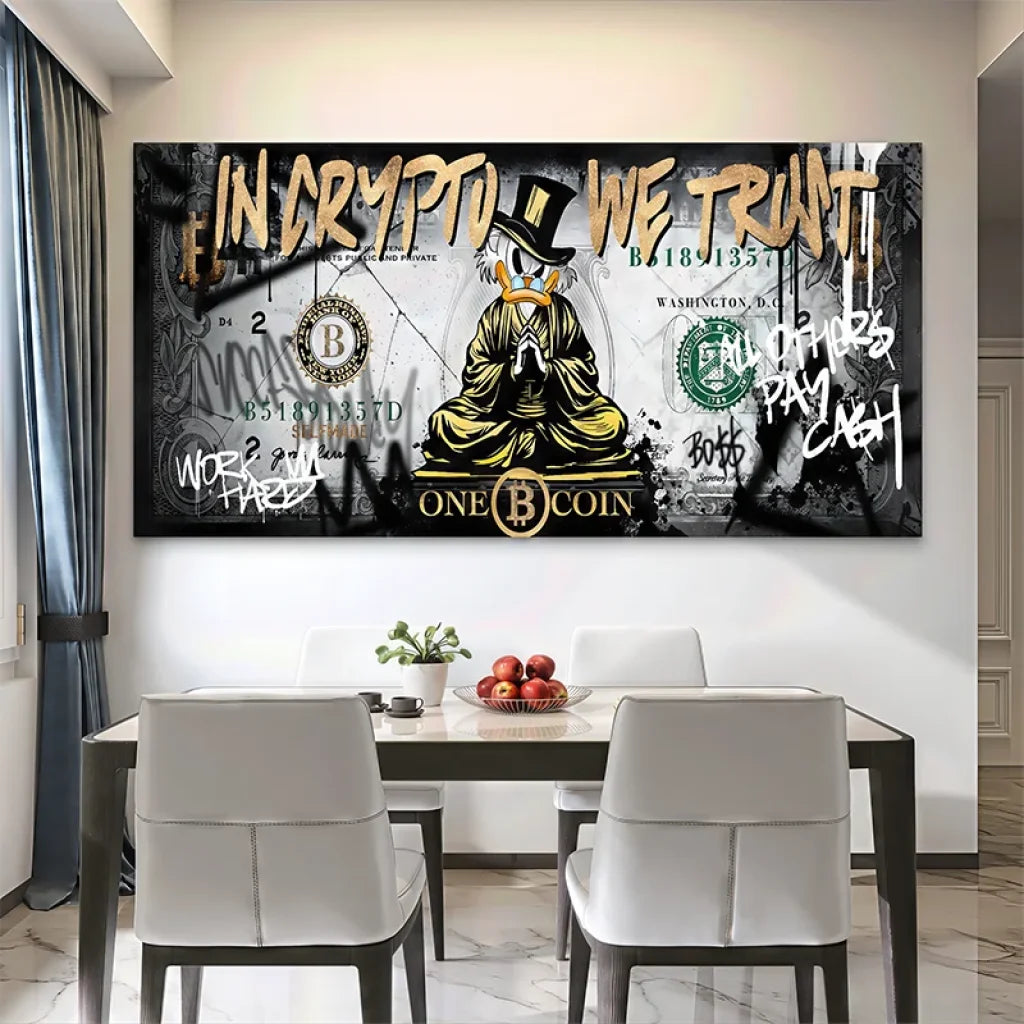 Tableau street art Bitcoin Graffiti Bill avec dollar revisité et effet graffiti urbain

