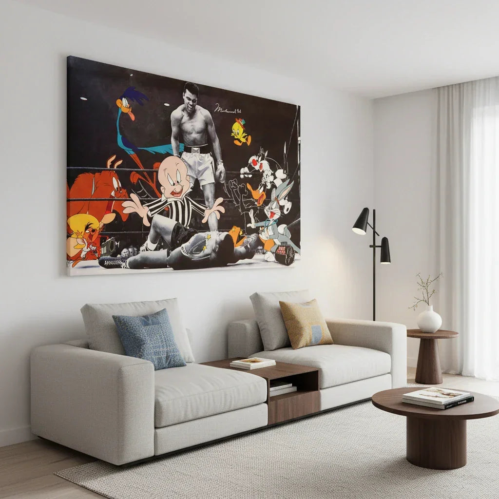 Toile déco boxing pop culture style street art pour salon moderne