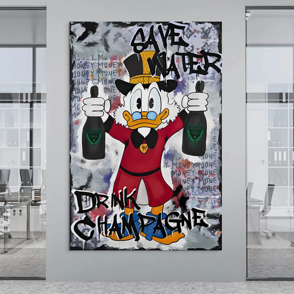 Tableau Street Art Canard et Champagne 40x60cm / Affiche sans cadre Tableau Street Art