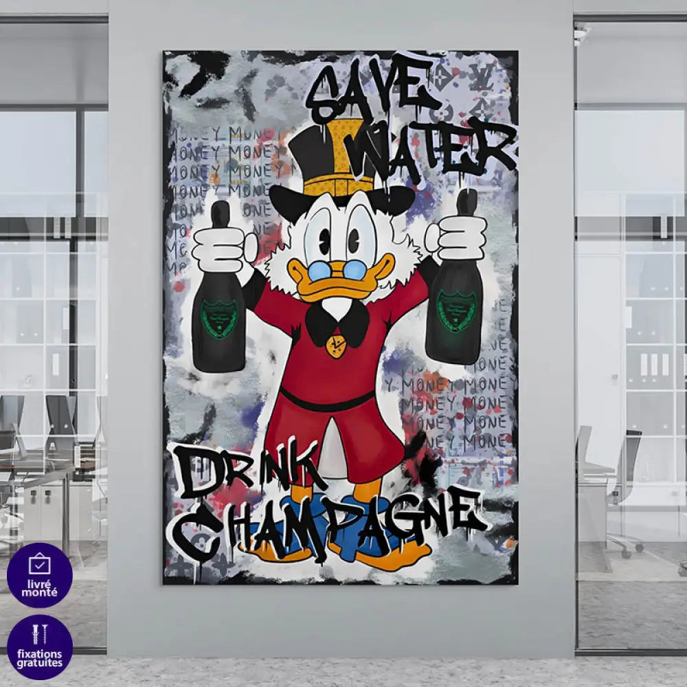 Tableau Street Art Canard et Champagne 40x60cm / Affiche sans cadre Tableau Street Art
