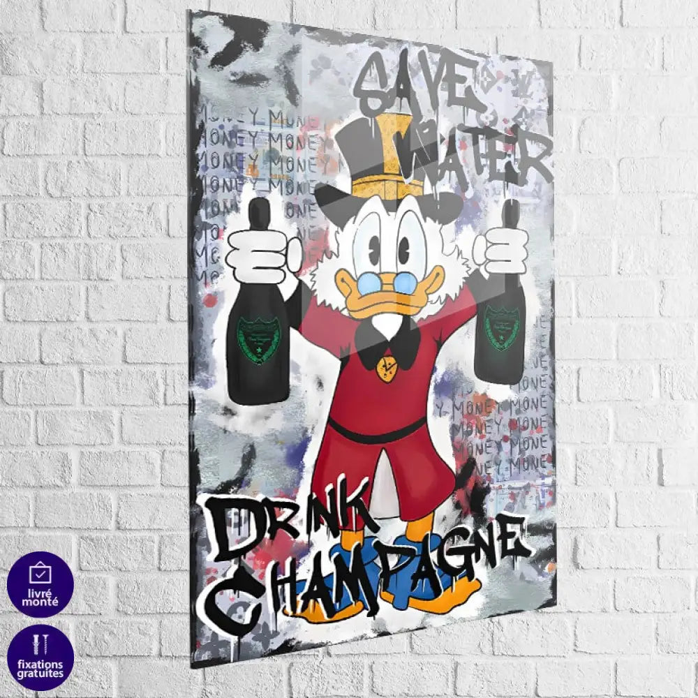 Tableau Street Art Canard et Champagne 40x60cm / Plexiglas Tableau Street Art